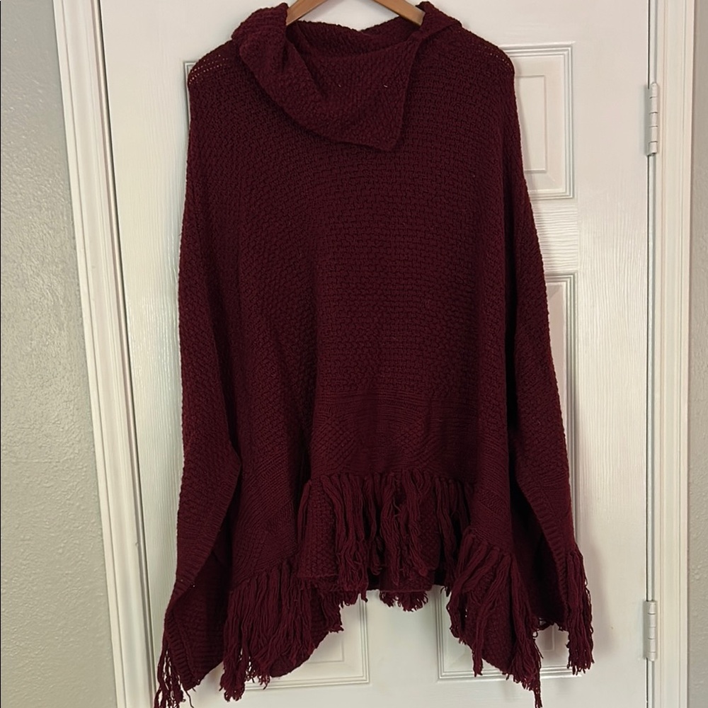 Coldwater Creek Red Poncho with Ruffled Details